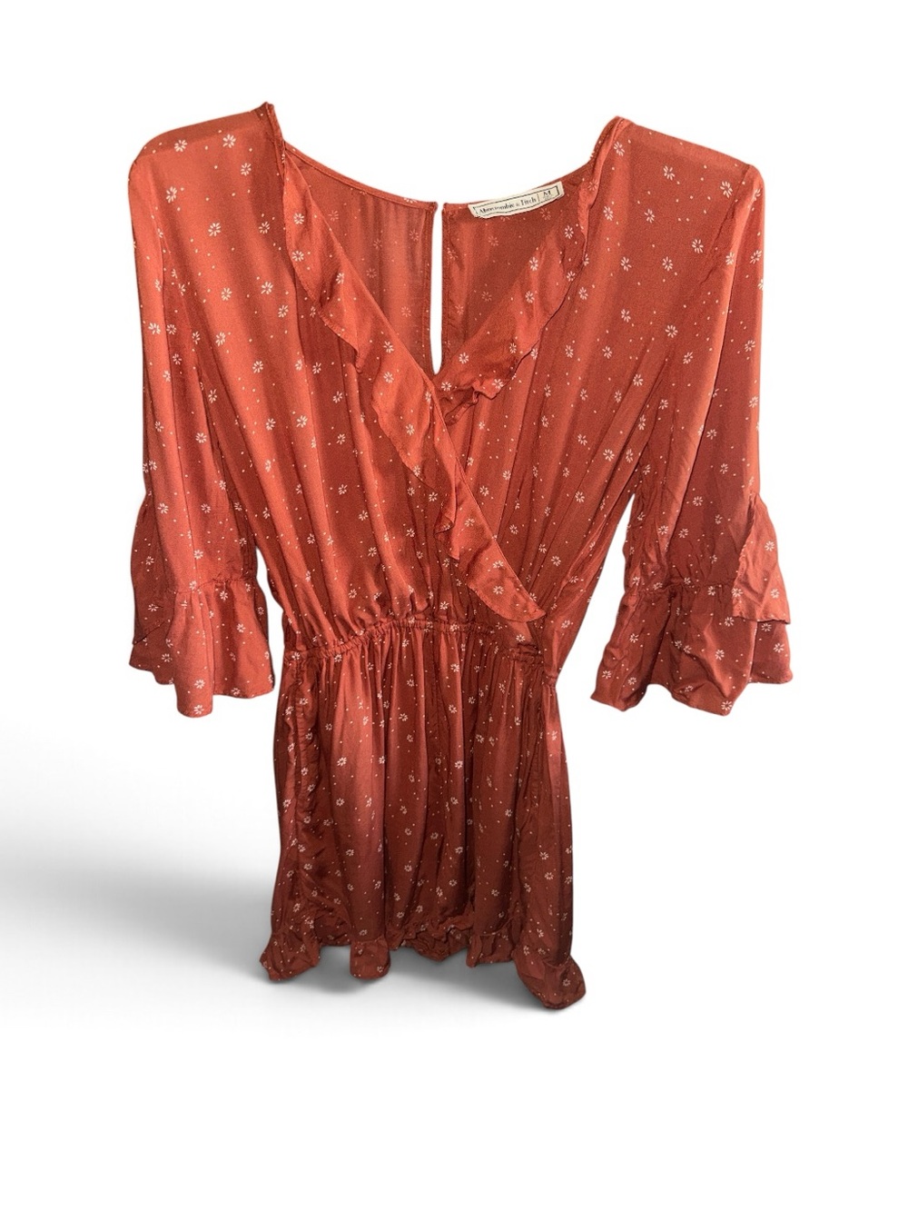 Abercrombie Rust Floral V Neck Ruffle Wrap Romper Size Medium Bohemian Western